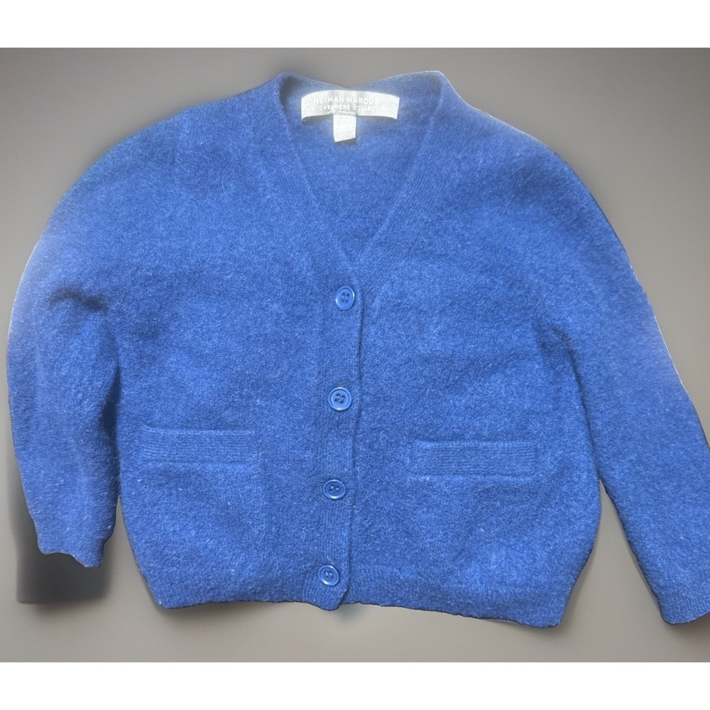Neiman Marcus Kids 100% Cashmere Royal Blue V-Neck Button Cardigan, Size 2 T - Picture 2 of 10